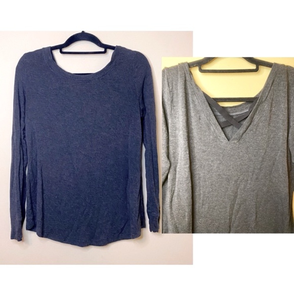Cabi Long Sleeve Dark Grey Lace Up Back Crewneck Top Size Small